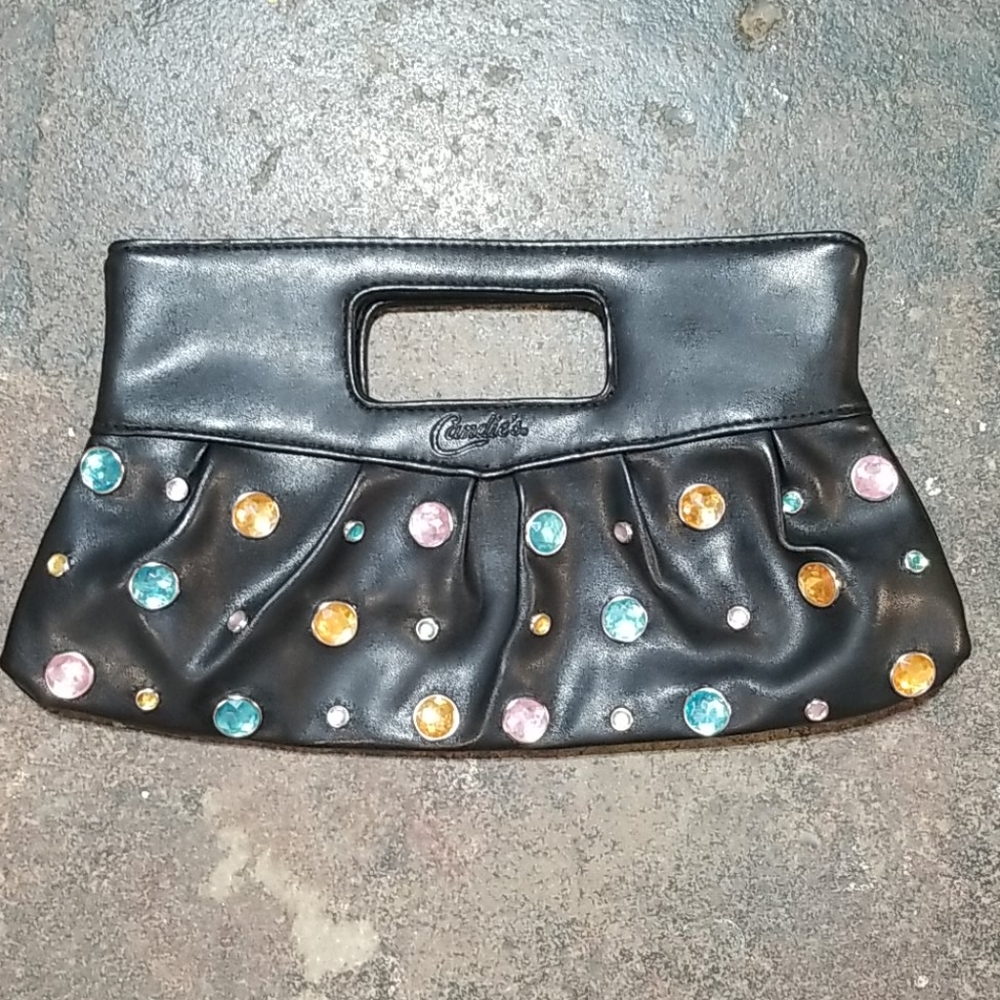 Candies Embellished Black Clutch